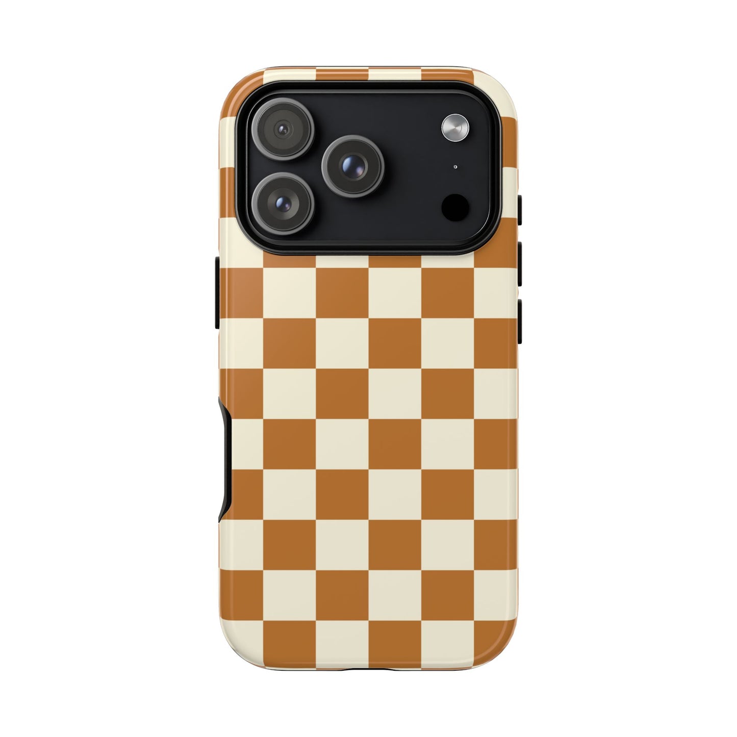 iPhone 17 Pro / Glossy Phone Case - ’Orange & White Checkered Pattern’ Phone Case