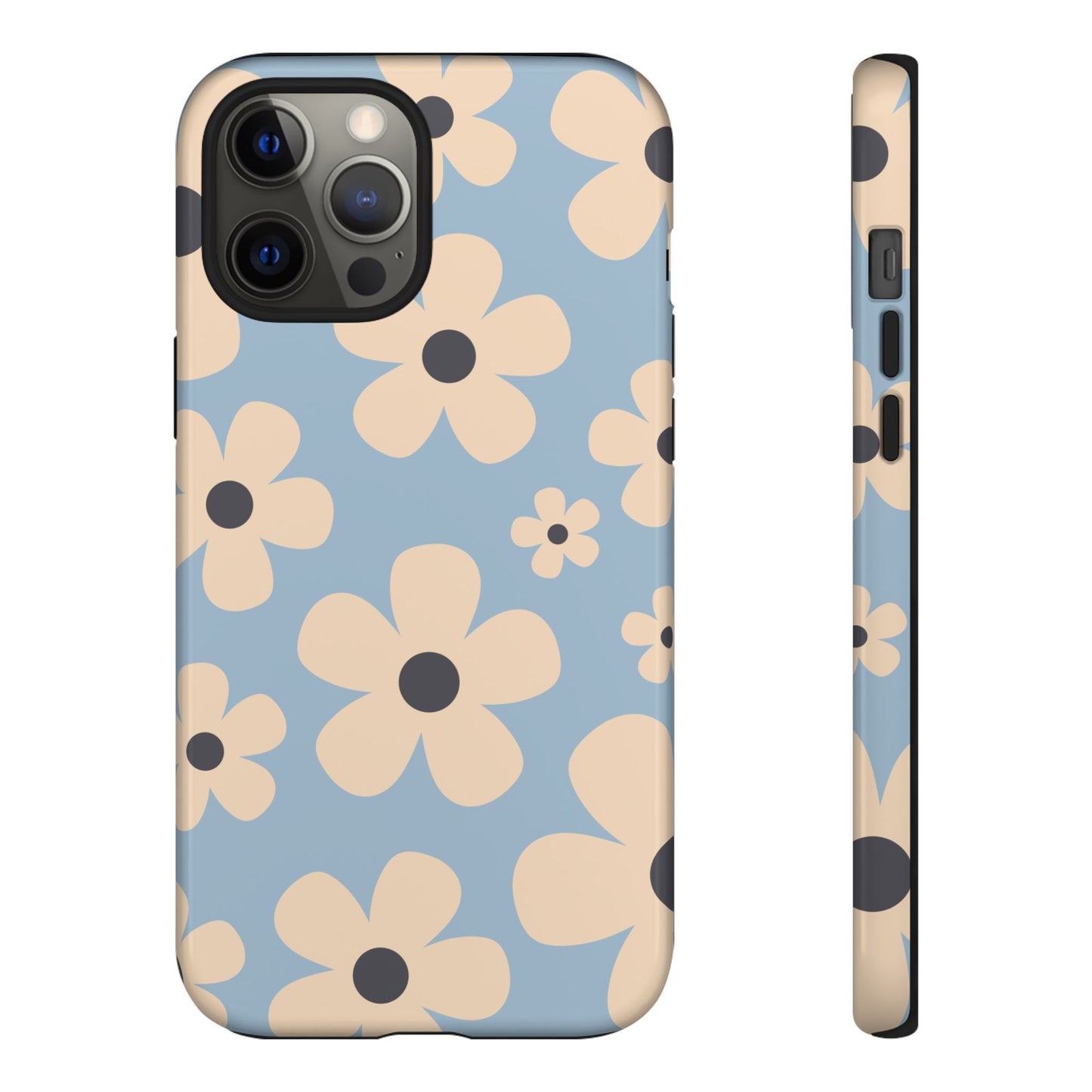 iPhone 12 Pro Max / Glossy Phone Case - Cute Light Blue & Cream Daisy Pattern Phone Case