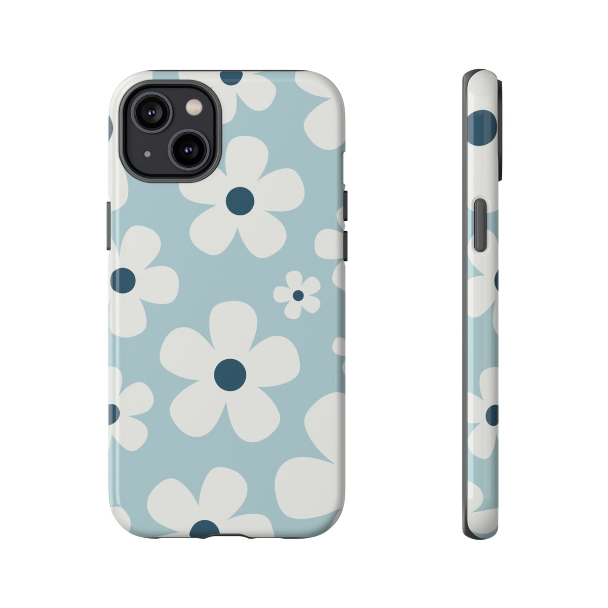 Cute Light Blue Daisy Pattern Phone Case - Blue Phone Case - iPhone 14 Plus / Glossy