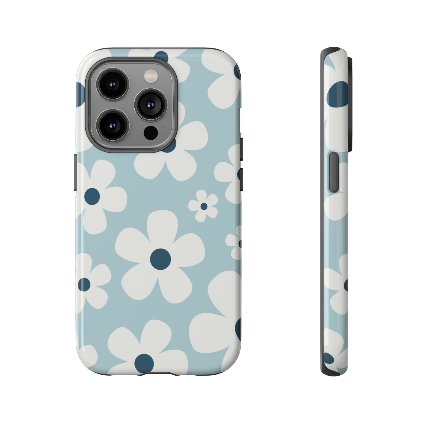 iPhone 14 Pro / Glossy Phone Case - Cute Light Blue Daisy Pattern Phone Case