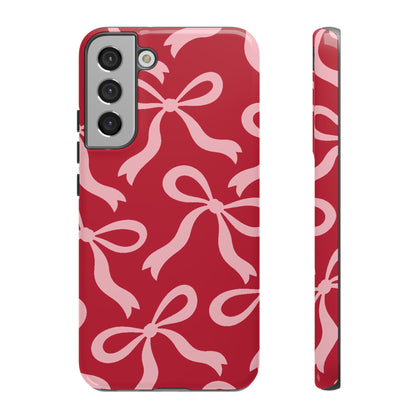 Bold Raspberry Red and Blush Pink Bow Pattern Phone Case - Red Phone Case - Samsung Galaxy S22 Plus / Glossy