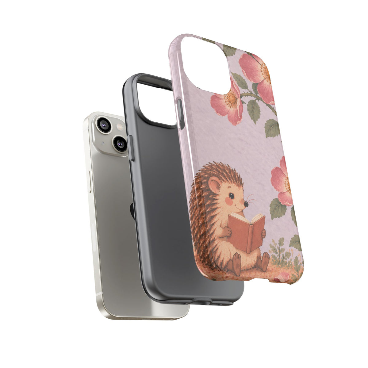 Whimsical Lilac Hedgehog and Wild Rose Phone Case - Purple Phone Case
