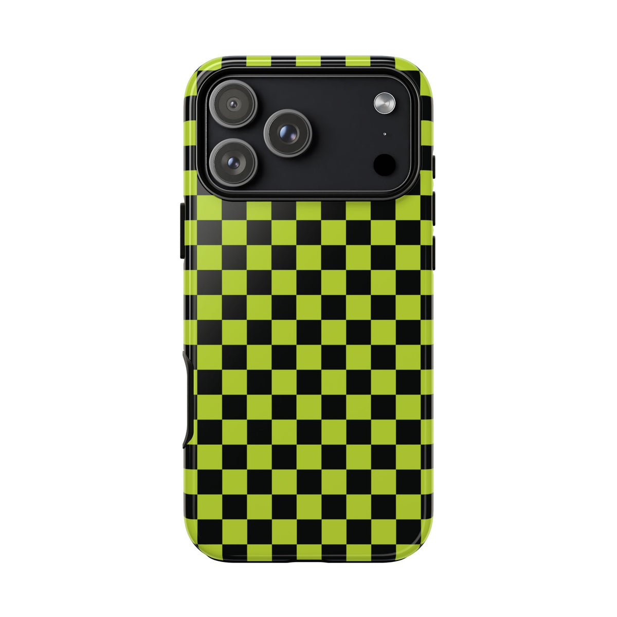 Trendy Neon Lime Green & Black Small Checked Pattern Phone Case - Green Phone Case - iPhone 17 Pro Max / Glossy