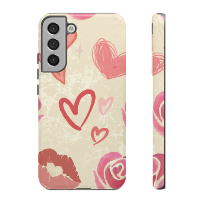 Cute Pink Heart & Rose Pattern Phone Case - Pink Phone Case - Samsung Galaxy S22 Plus / Glossy