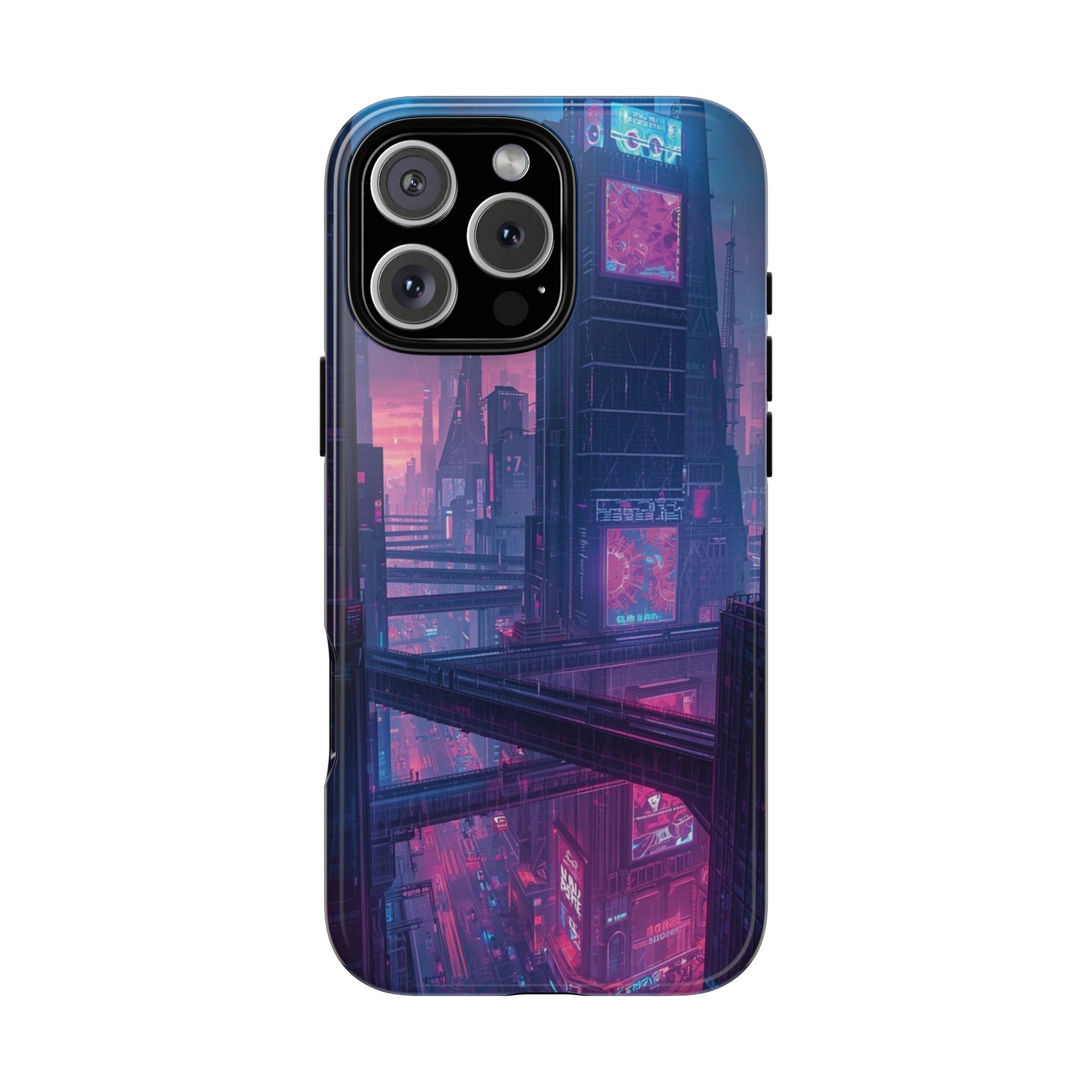 Neon Cyberpunk Megacity Sci-fi Phone Case - Blue Phone Case - iPhone 16 Pro Max / Glossy