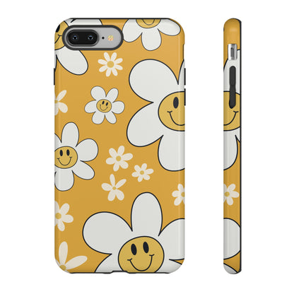 Fun Retro Daisy Pattern with Yellow Background Phone Case - Yellow Phone Case - iPhone 8 Plus / Glossy