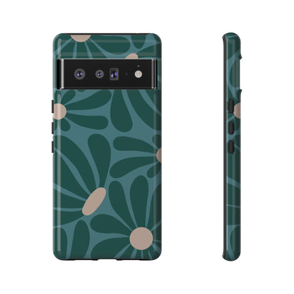 Retro Turquoise Daisy Pattern Phone Case - Green Phone Case - Google Pixel 6 Pro / Glossy