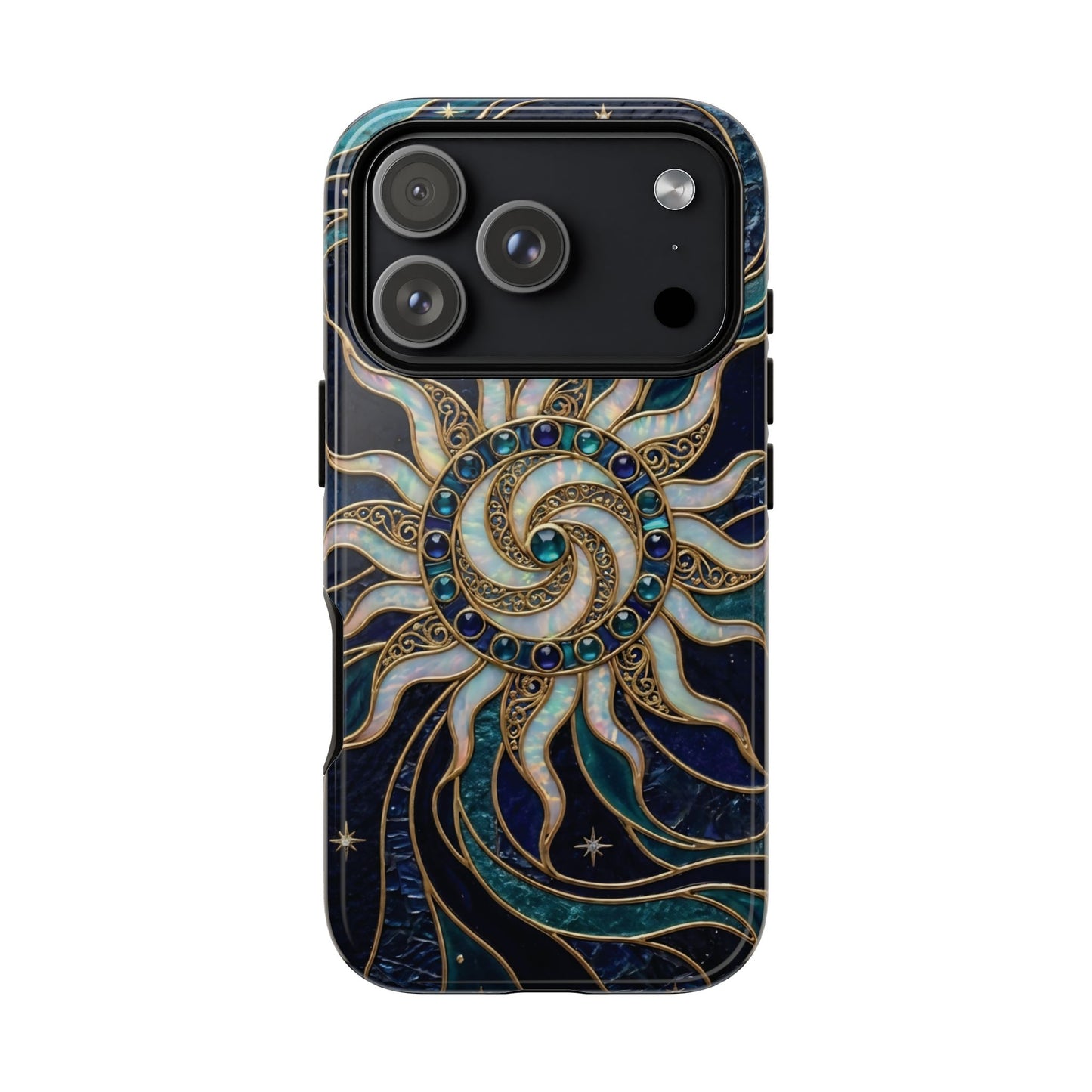 Elegant Teal & Gold Cosmic Sunburst Phone Case
