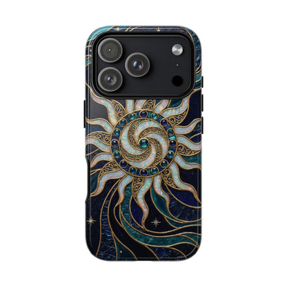 Elegant Teal & Gold Cosmic Sunburst Phone Case