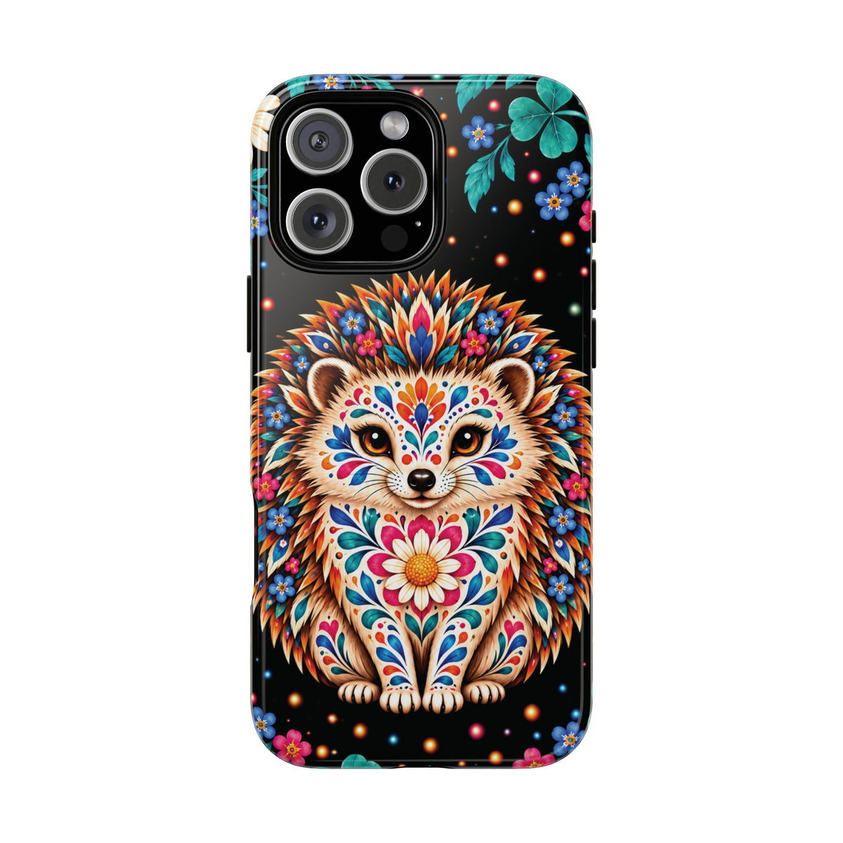 Vibrant Orange and Turquoise Calavera Hedgehog Phone Case - Multicolor Phone Case - iPhone 16 Pro Max / Glossy
