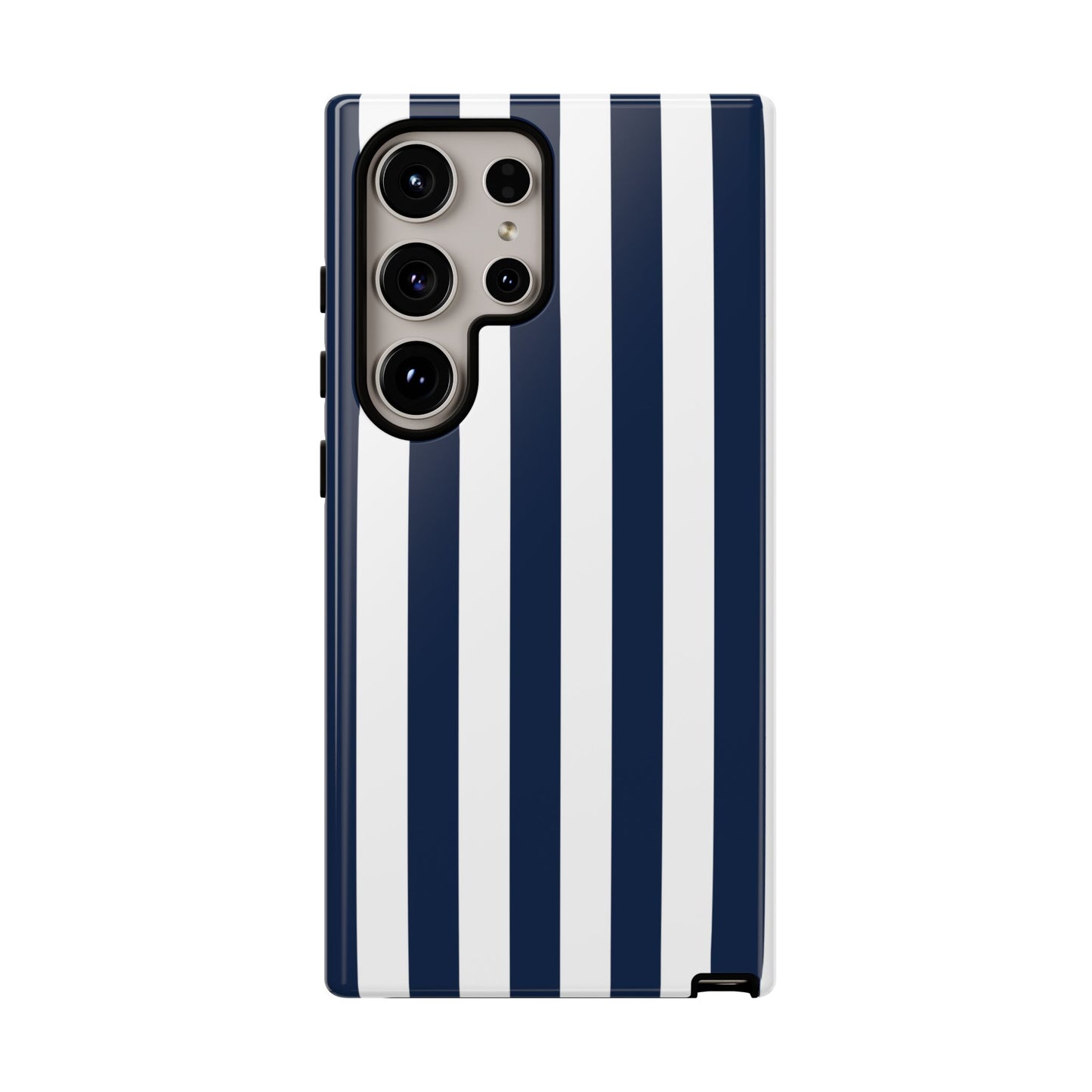 Samsung Galaxy S24 Ultra / Glossy Phone Case - Simple Dark Blue & White Stripe Pattern Phone Case