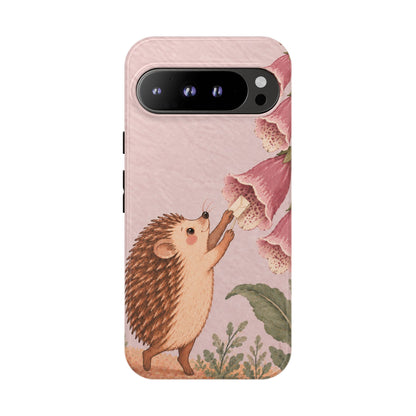 Whimsical Blush Pink Hedgehog and Foxglove Phone Case - Pink Phone Case - Google Pixel 9 Pro XL / Glossy