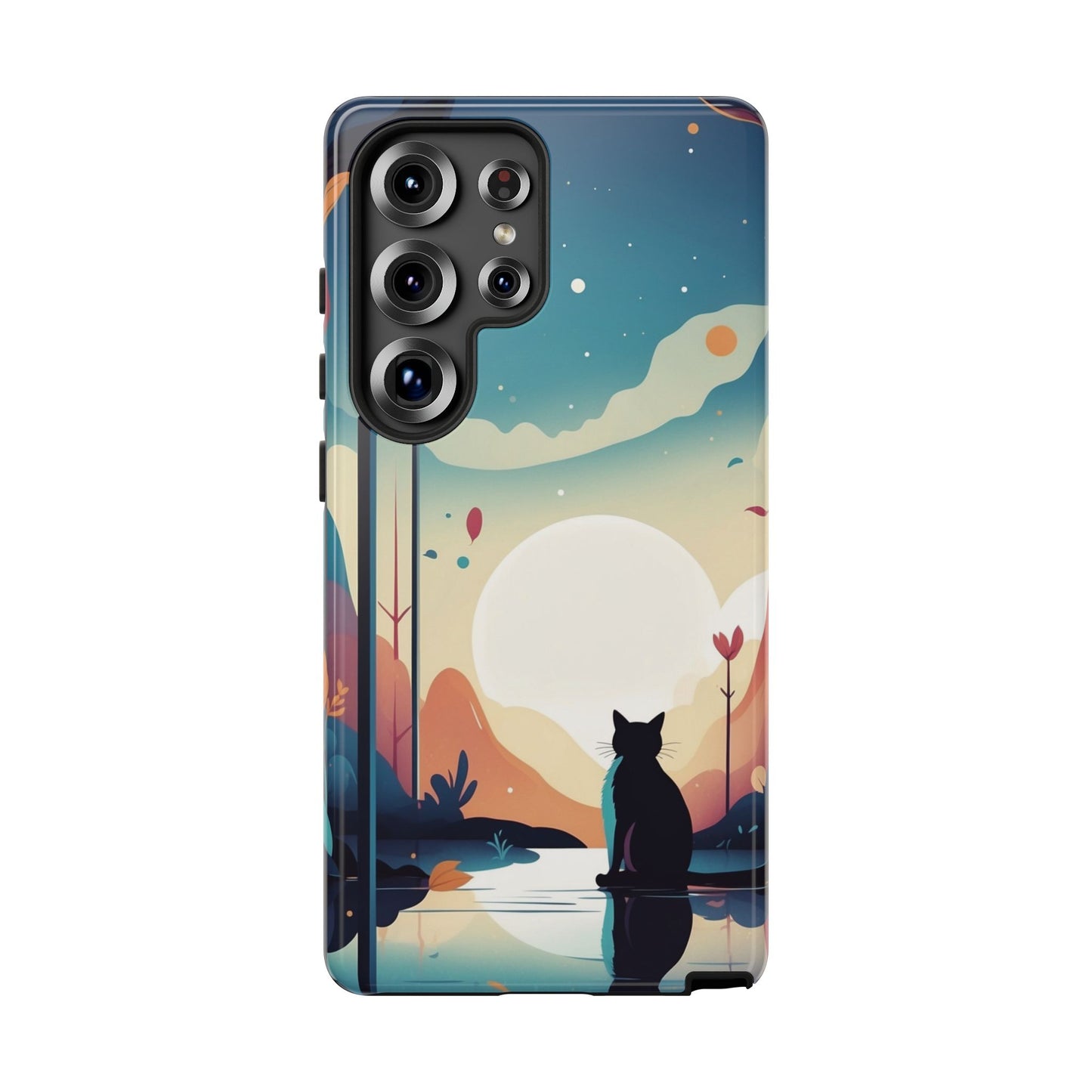 Samsung Galaxy S25 Ultra / Glossy Phone Case - Stylised Cat & Moon Design Phone Case