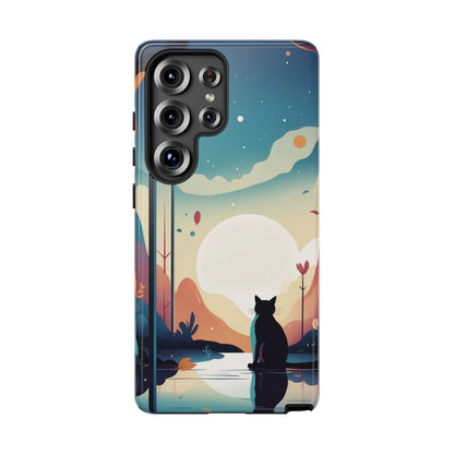 Samsung Galaxy S25 Ultra / Glossy Phone Case - Stylised Cat & Moon Design Phone Case
