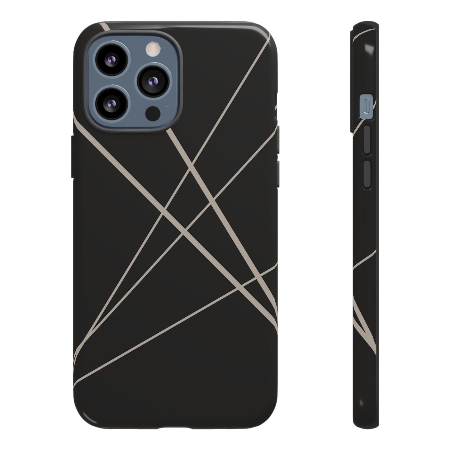 iPhone 13 Pro Max / Glossy Phone Case - Abstract Black with Grey Lines Phone Case