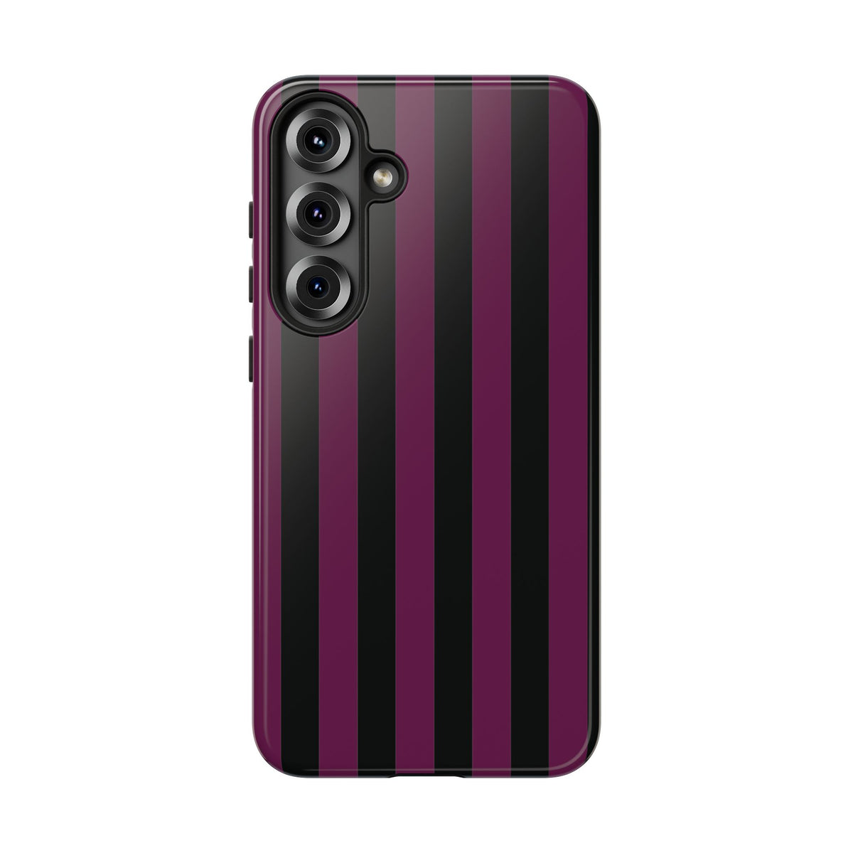 Trendy Plum & Black Stripe Pattern Phone Case - Purple Phone Case - Samsung Galaxy S25 Plus / Glossy