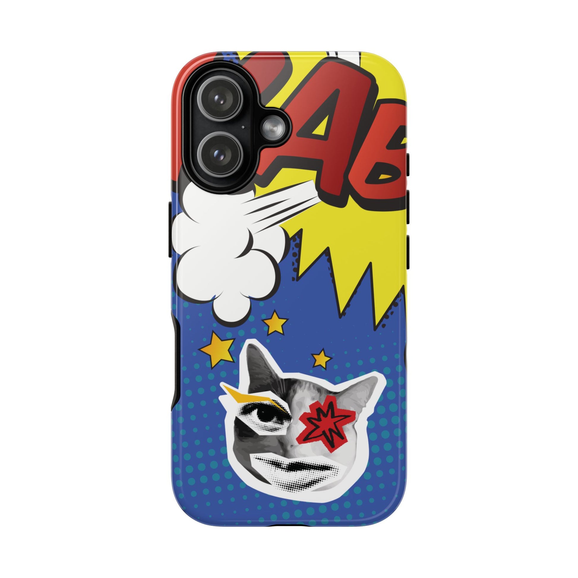 iPhone 17 / Glossy Phone Case - Bold Blue Pop Art Cat Phone Case