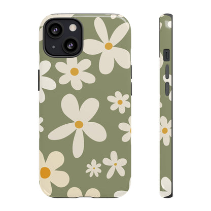 Chic Green Daisy Pattern Phone Case - Green Phone Case - iPhone 13 / Glossy