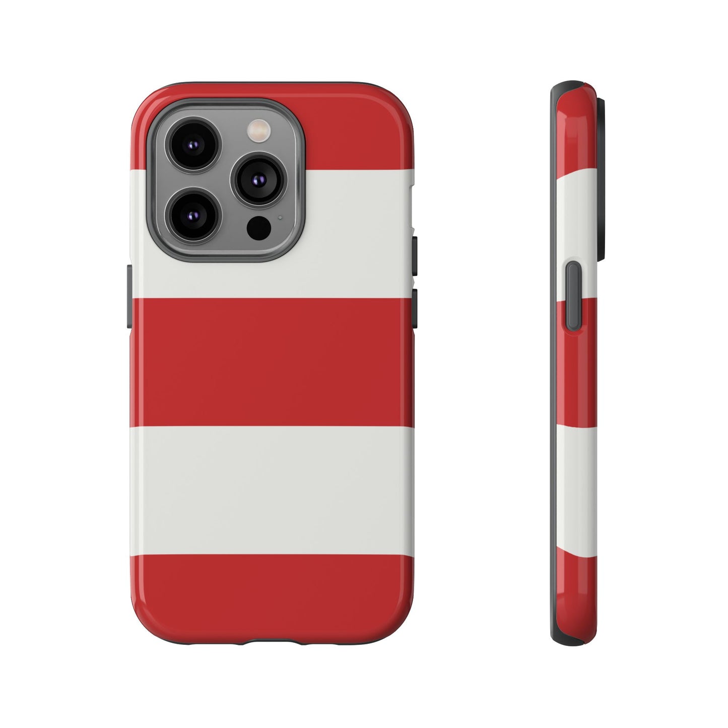 iPhone 14 Pro / Glossy Phone Case - Red & White Horizontal Stripe Pattern Phone Case