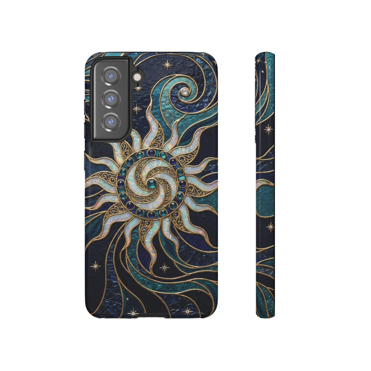 Elegant Teal & Gold Cosmic Sunburst Phone Case