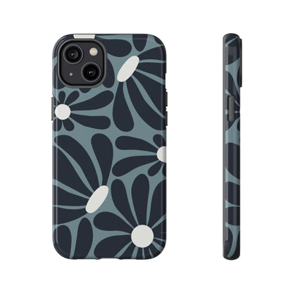 iPhone 14 Plus / Glossy Phone Case - ’Retro Navy Blue & White Daisy Pattern’ Phone Case