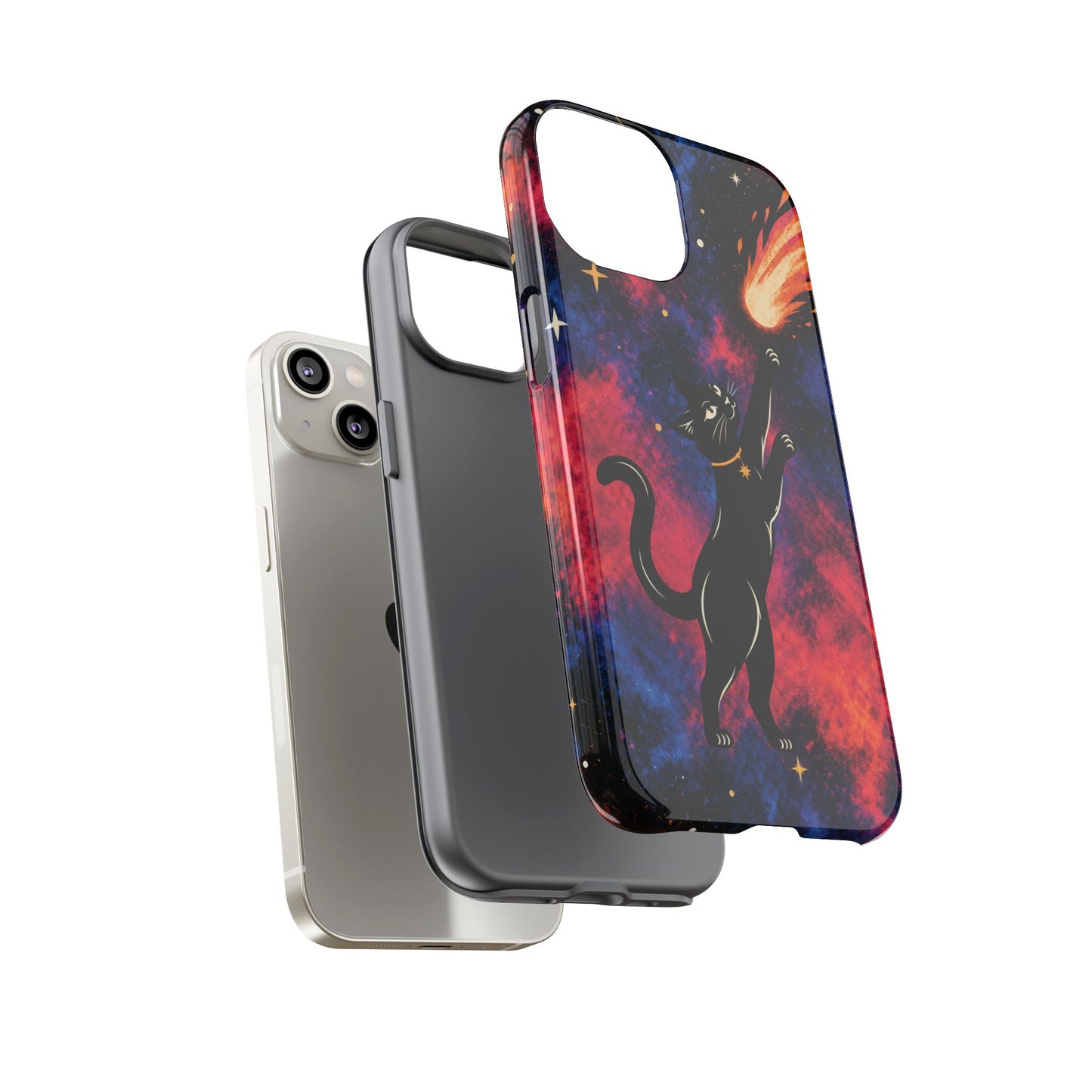 Whimsical Multicolour Celestial Black Cat Phone Case