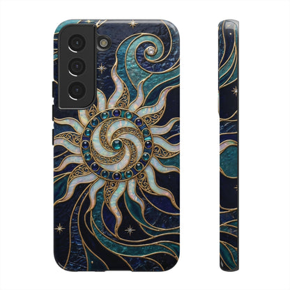 Elegant Teal & Gold Cosmic Sunburst Phone Case