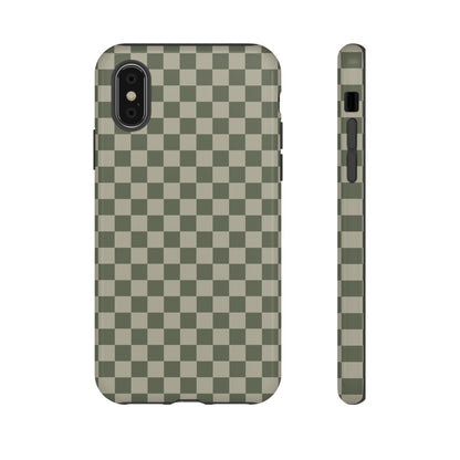 iPhone XS / Glossy Phone Case - ’Bold Olive Green Checkered Pattern’ Phone Case