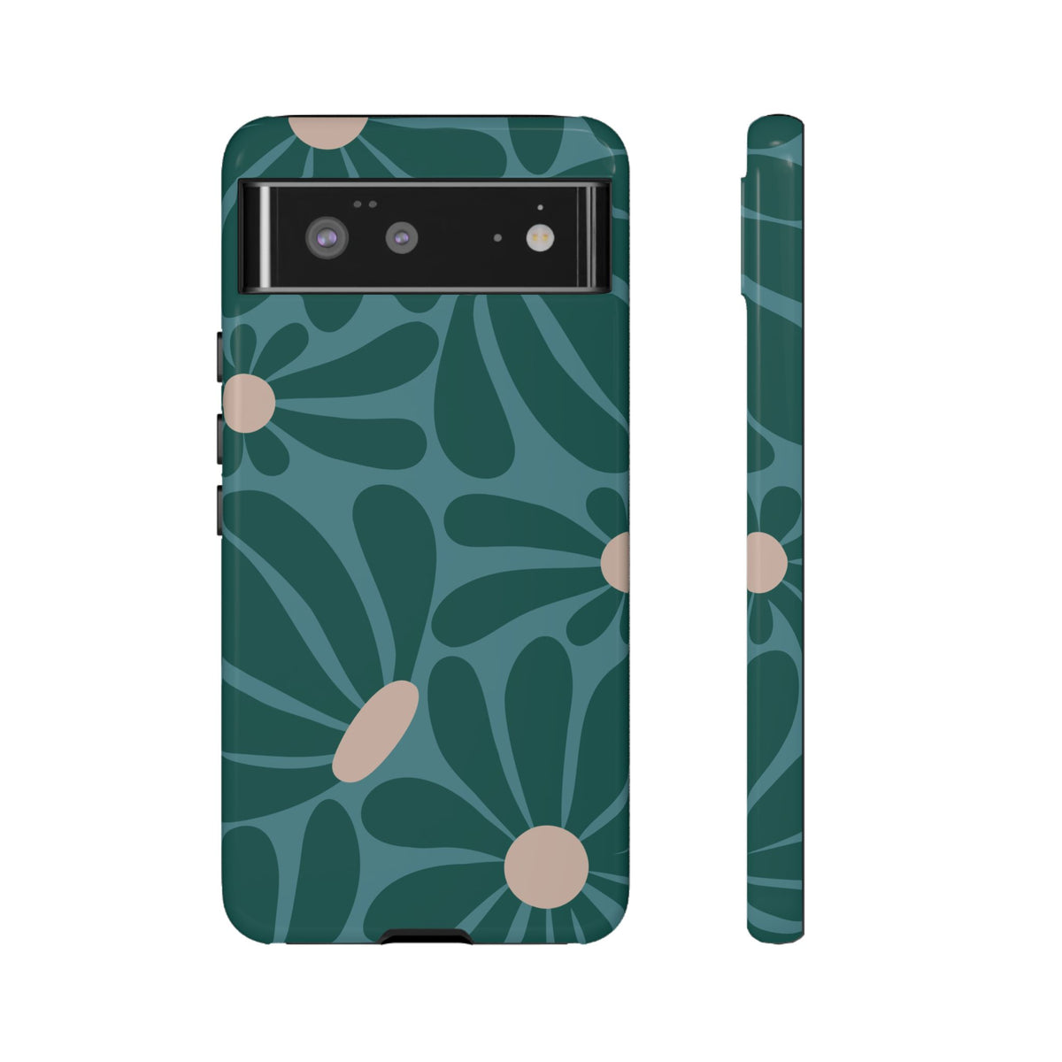 Retro Turquoise Daisy Pattern Phone Case - Green Phone Case - Google Pixel 6 / Glossy