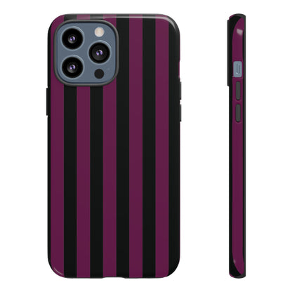 iPhone 13 Pro Max / Glossy Phone Case - Trendy Plum & Black Stripe Pattern Phone Case