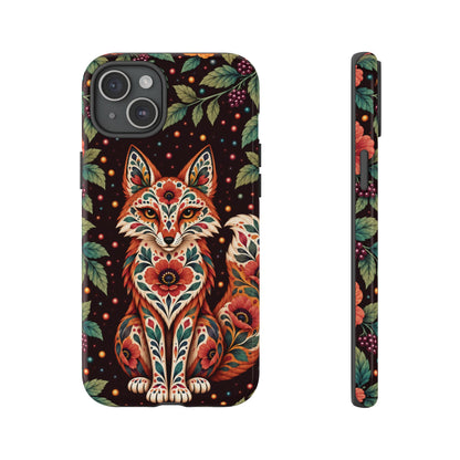 Vibrant Terracotta and Teal Calavera Fox Phone Case - Multicolor Phone Case - iPhone 15 Plus / Glossy
