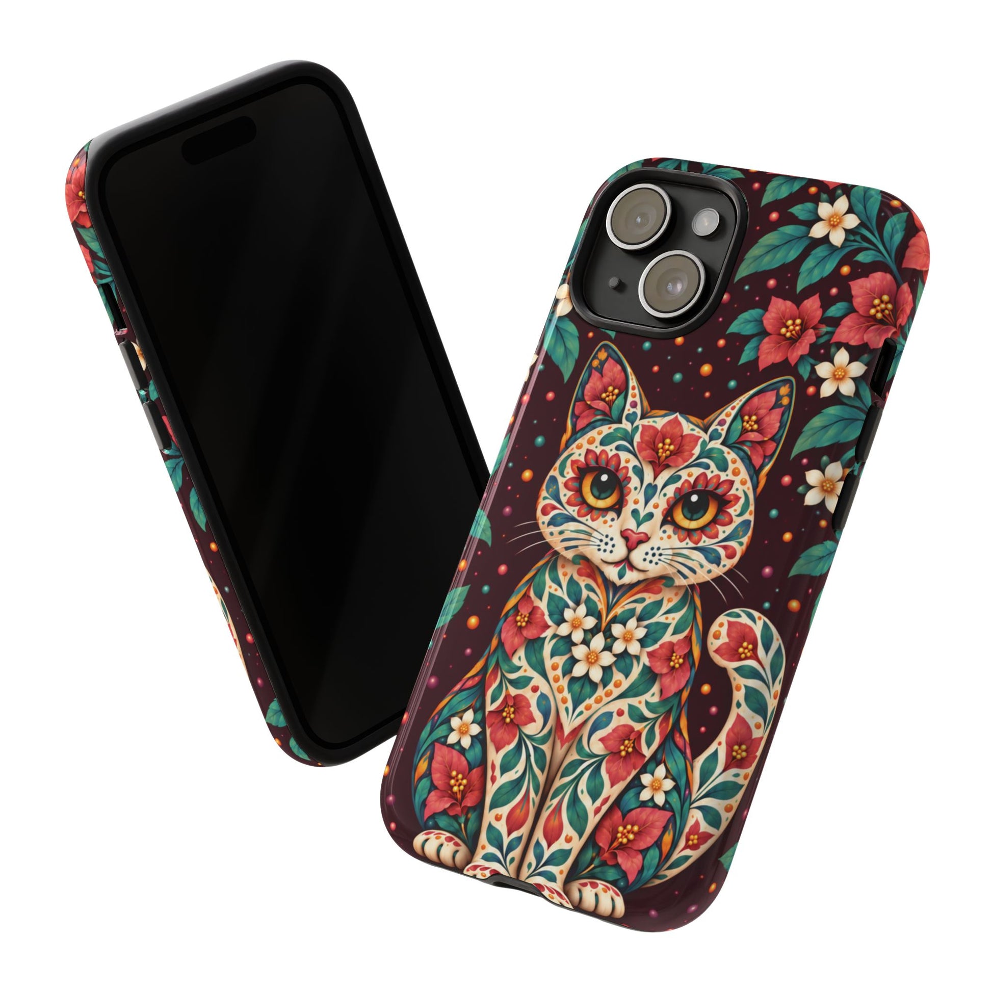 Vibrant Terracotta and Teal Calavera Cat Phone Case - Multicolor Phone Case