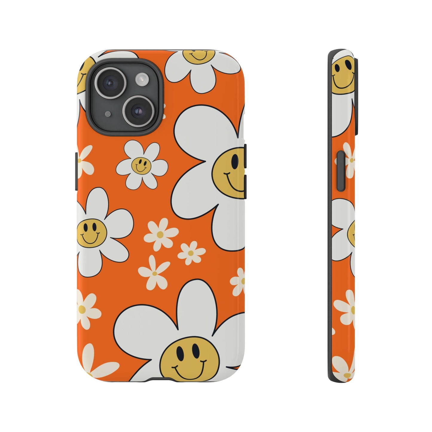 Fun Retro Daisy Pattern with Orange Background Phone Case - Orange Phone Case - iPhone 15 / Glossy