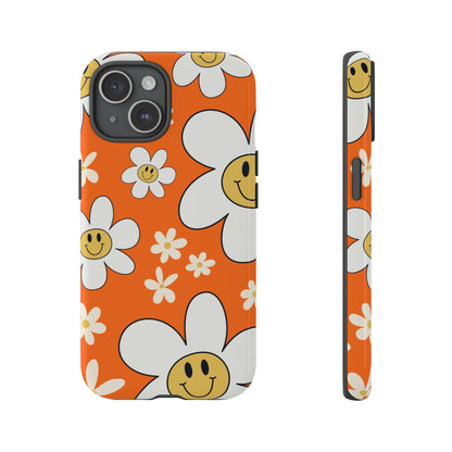 Fun Retro Daisy Pattern with Orange Background Phone Case - Orange Phone Case - iPhone 15 / Glossy