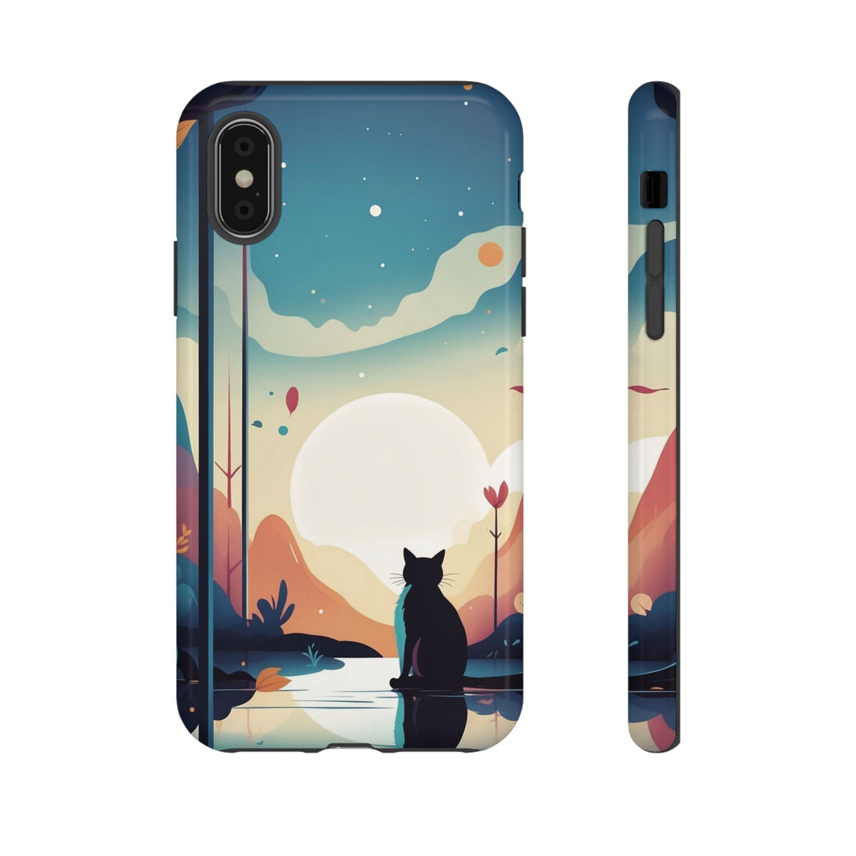 Stylised Cat & Moon Design Phone Case - Multicolor Phone Case - iPhone XS / Glossy
