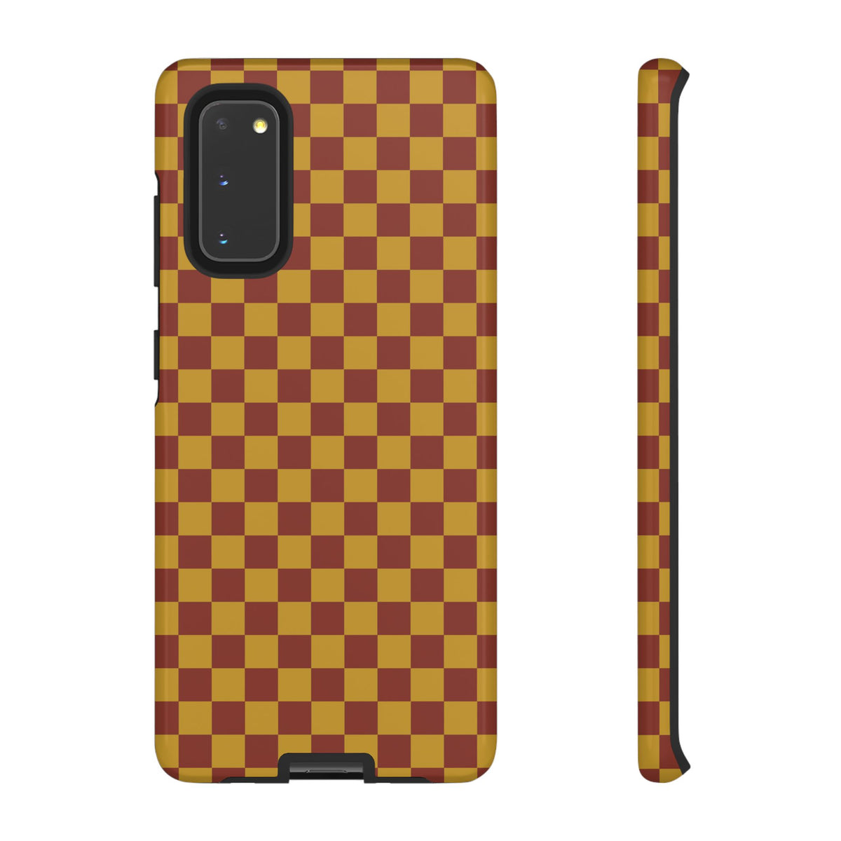Trendy Mustard & Burgandy Small Checked Pattern Phone Case - Brown Phone Case - Samsung Galaxy S20 / Glossy