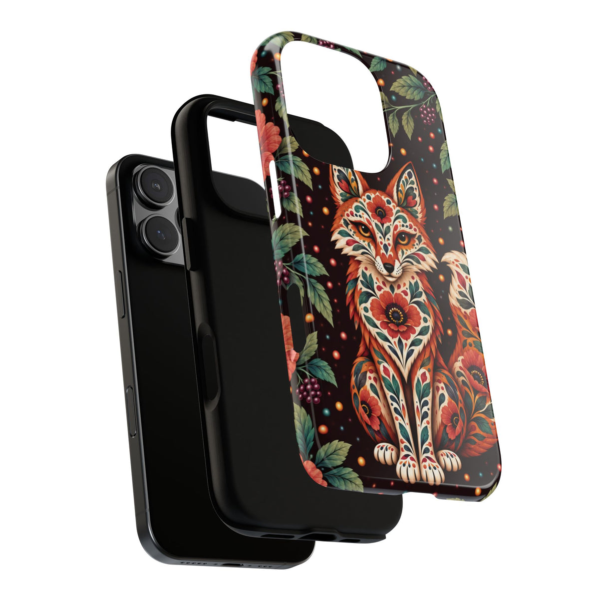 Vibrant Terracotta and Teal Calavera Fox Phone Case - Multicolor Phone Case