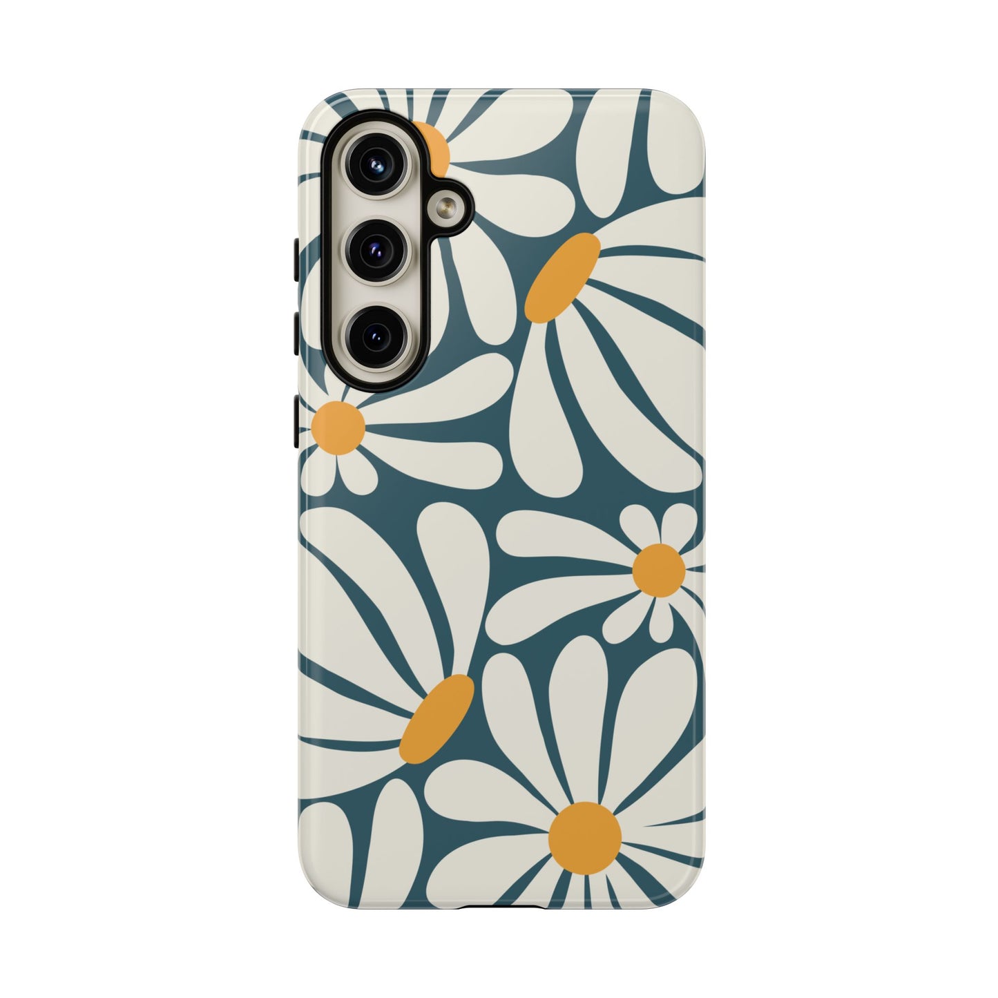 Samsung Galaxy S24 Plus / Glossy Phone Case - Retro Blue Daisy Pattern Phone Case