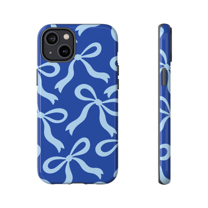 Bold Cobalt Blue and Powder Blue Bow Pattern Phone Case - Blue Phone Case - iPhone 14 Plus / Glossy