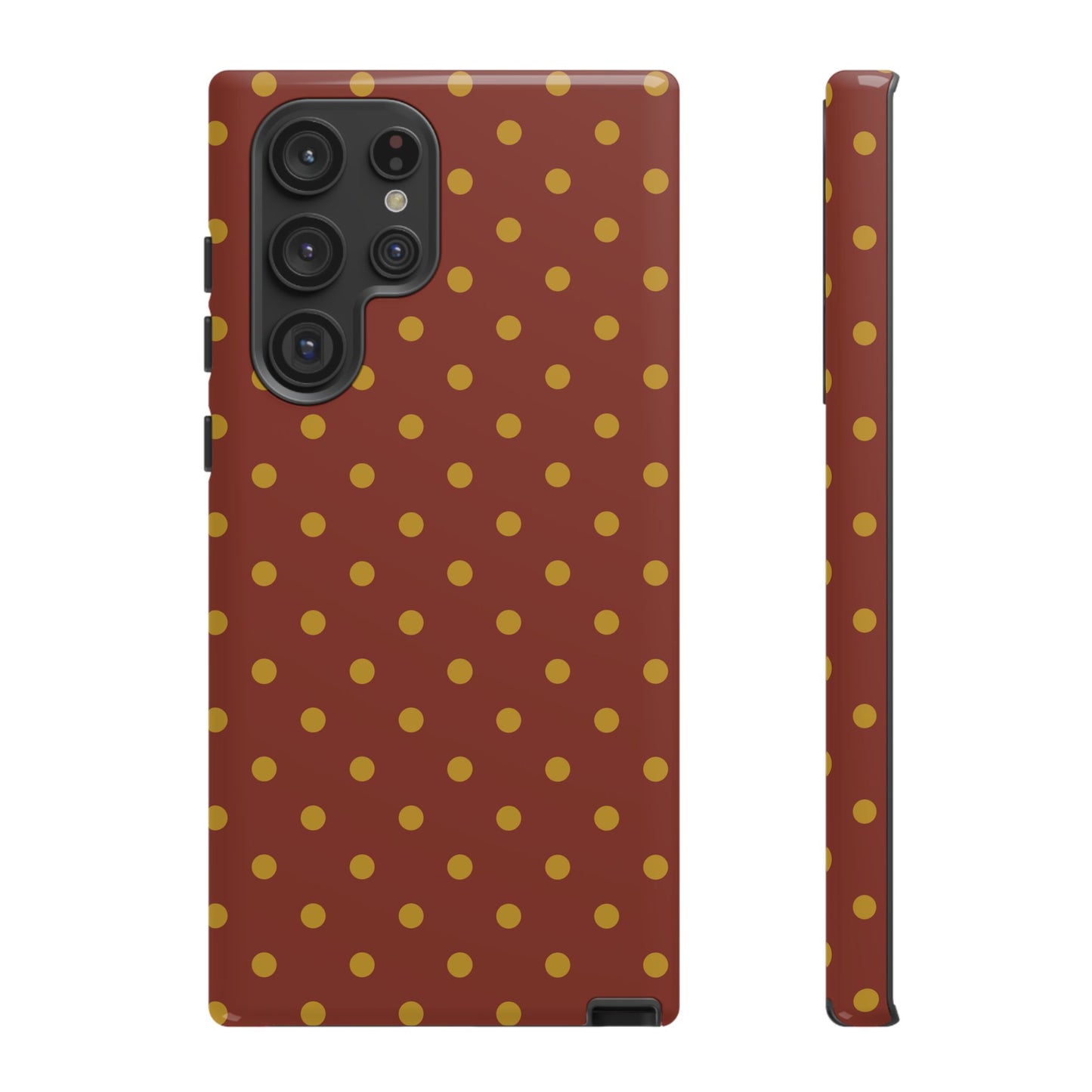 Samsung Galaxy S22 Ultra / Glossy Phone Case - Trendy Brown & Mustard Dot Pattern Phone Case