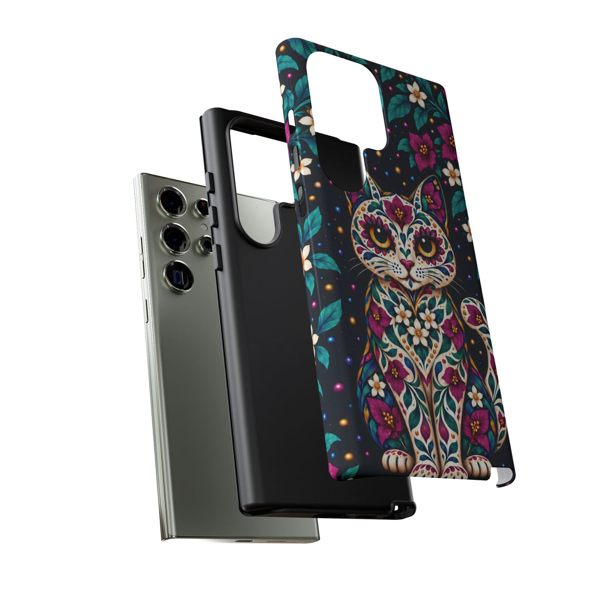 Vibrant Purple and Teal Calavera Cat Phone Case - Multicolor Phone Case