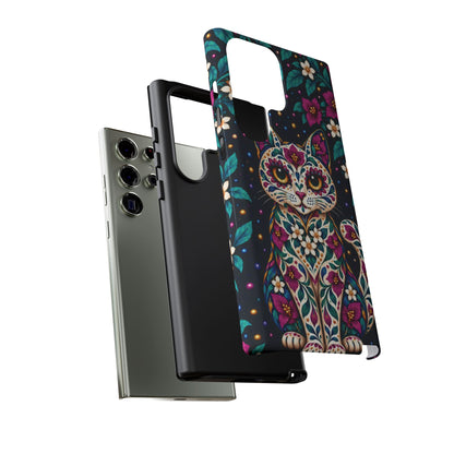 Vibrant Purple and Teal Calavera Cat Phone Case - Multicolor Phone Case