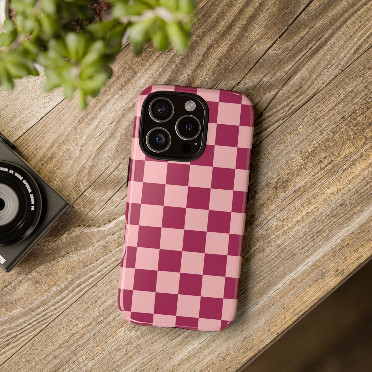 Pink Checked Pattern Phone Case - Pink Phone Case