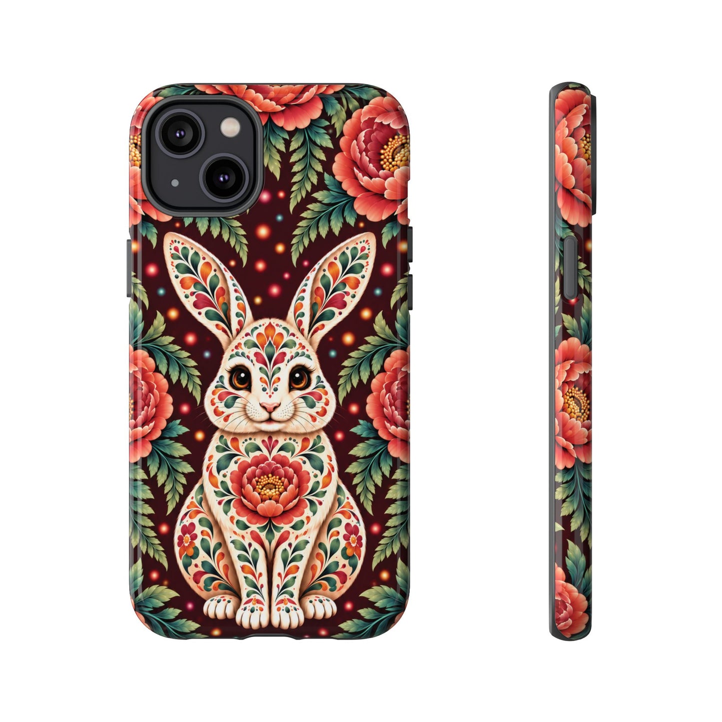 Cute Terracotta and Teal Calavera Bunny Phone Case - Phone Case - iPhone 14 Plus / Glossy