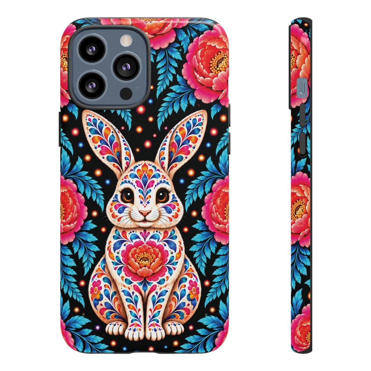 Cute Pink and Turquoise Calavera Bunny Phone Case - Multicolor Phone Case - iPhone 13 Pro Max / Glossy