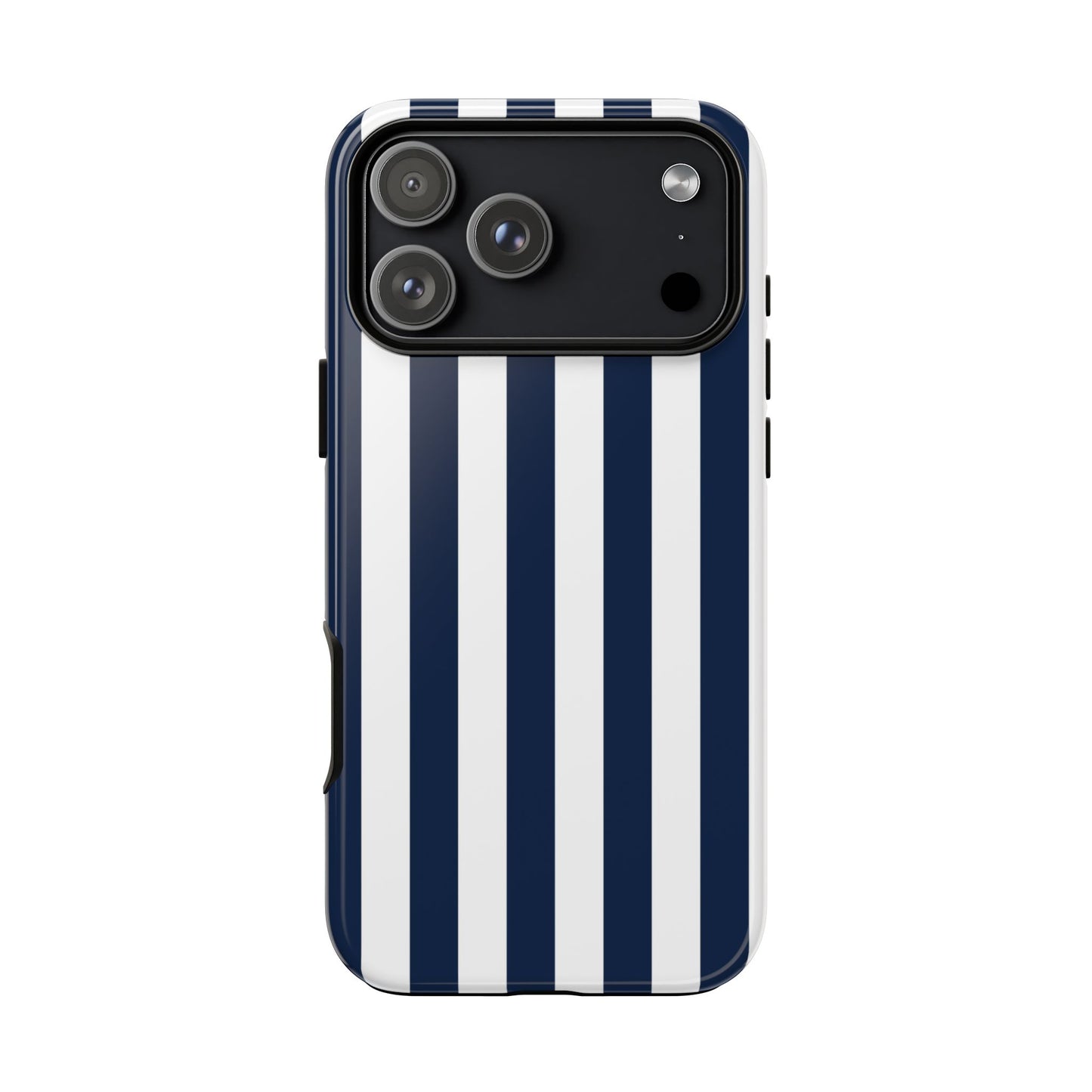 iPhone 17 Pro Max / Glossy Phone Case - Simple Dark Blue & White Stripe Pattern Phone Case