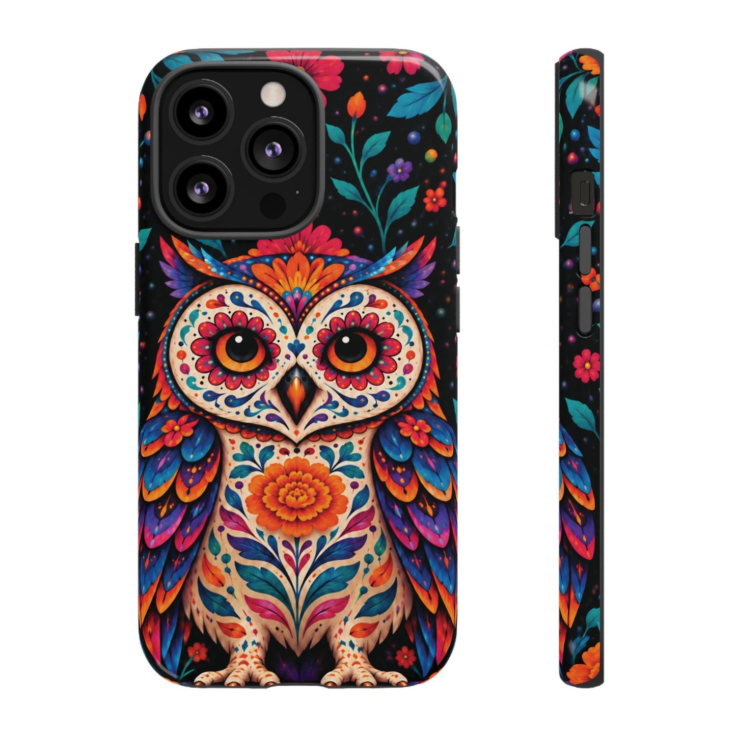 Vibrant Orange and Turquoise Calavera Owl Phone Case - Multicolor Phone Case - iPhone 13 Pro / Glossy