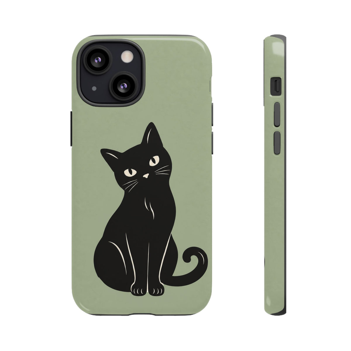 Minimalist Sage Green & Black Cat Phone Case