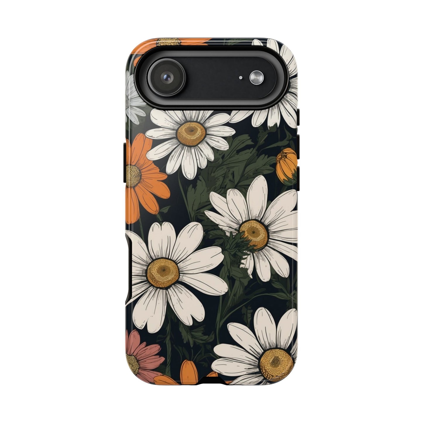 iPhone 17 Air / Glossy Phone Case - Boho Chic Daisies Floral Pattern ’White Orange & Pink’ Phone Case
