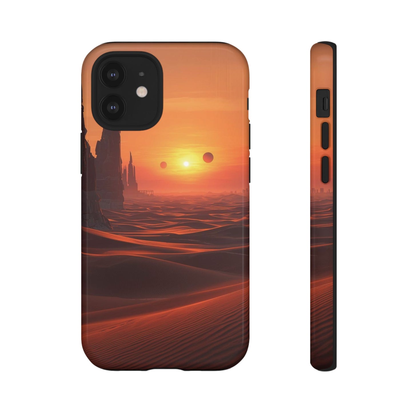 Twin Suns Desert World Sci-fi Phone Case - Orange Phone Case - iPhone 12 Mini / Glossy